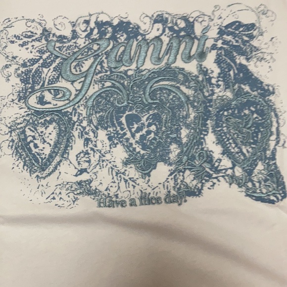 Ganni White T-Shirt With Blue Graphic size Medium - Picture 2 of 5